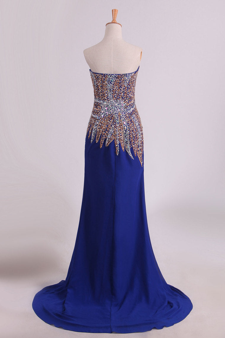 2022 New Arrival Chiffon Prom Dresses Sheath/Column With Beading Court Train