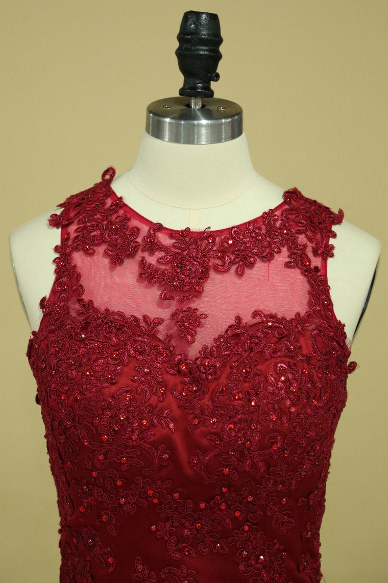 2022 Sexy Open Back Prom Dresses Mermaid Scoop Tulle With Applique And Beads