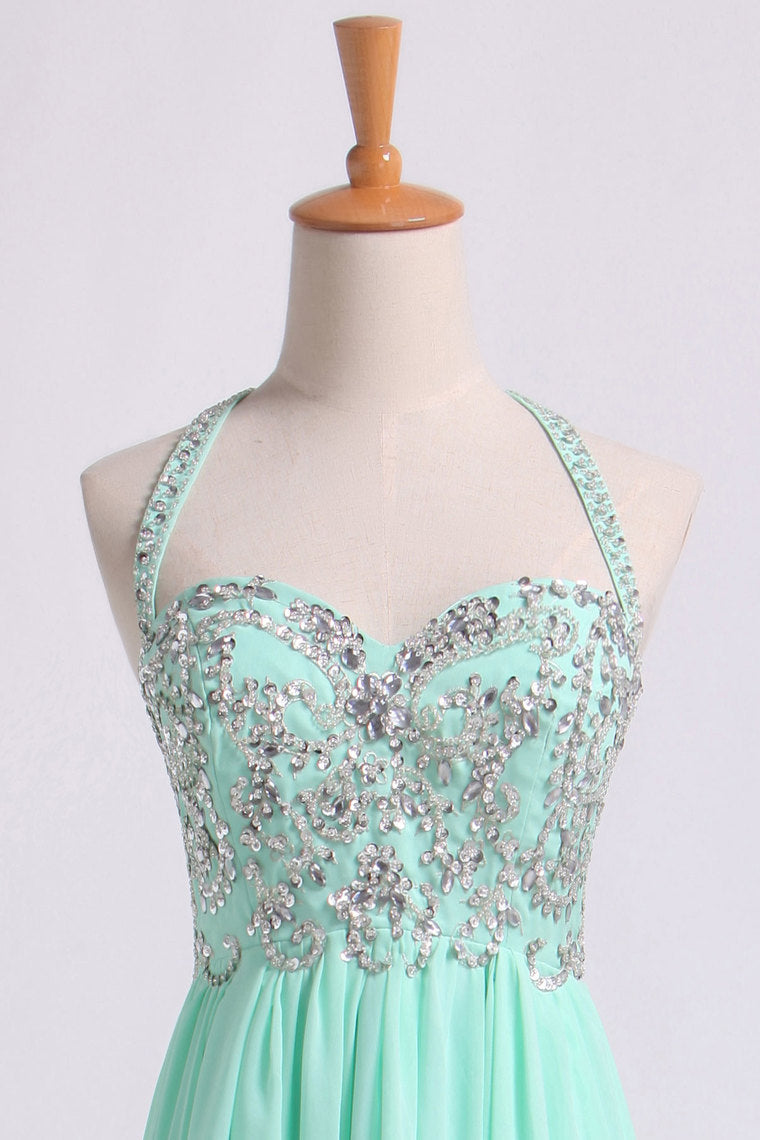 2013 Prom Dresses Empire Waist Halter Floor Length Chiffon