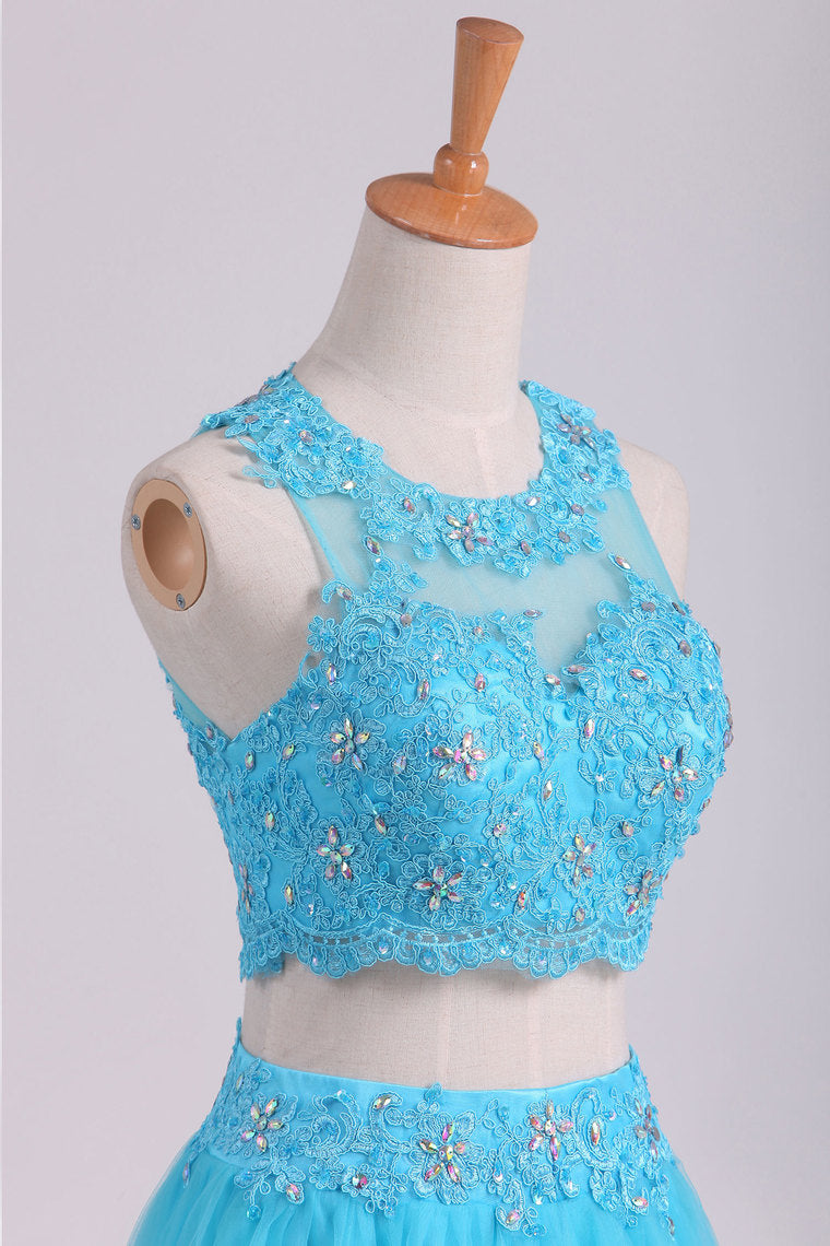 2022 Two Pieces Scoop Prom Dresses A Line With Applique & Beading Tulle