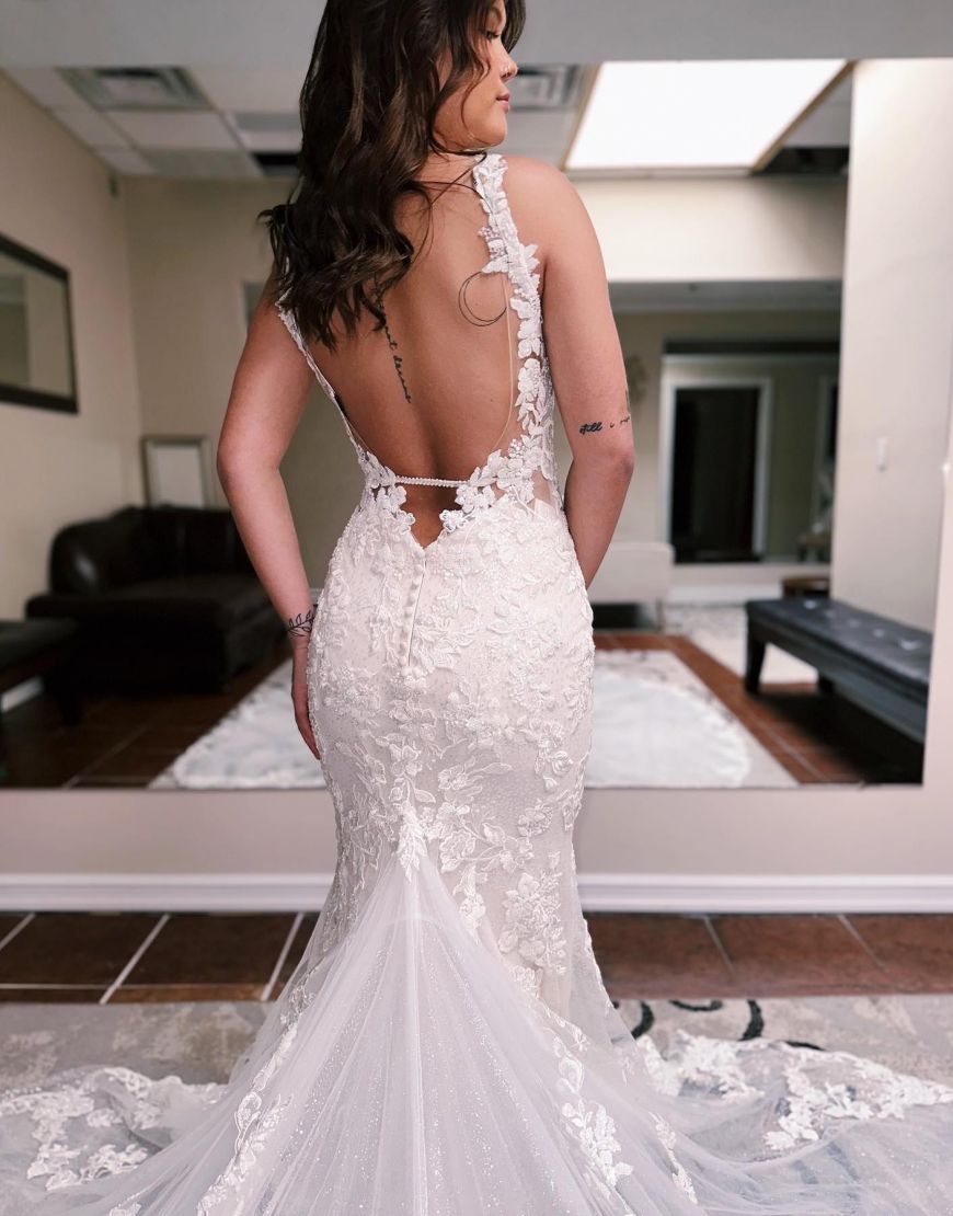 Aila | Mermaid Spaghetti Straps Backless Sweep Train Wedding Dress
