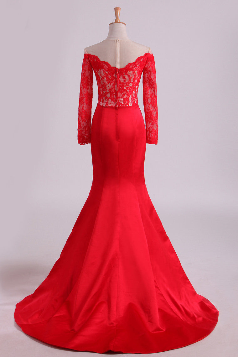 2022 Red Prom Dresses Mermaid/Trumpet Spandex With Applique Sweep Train Red