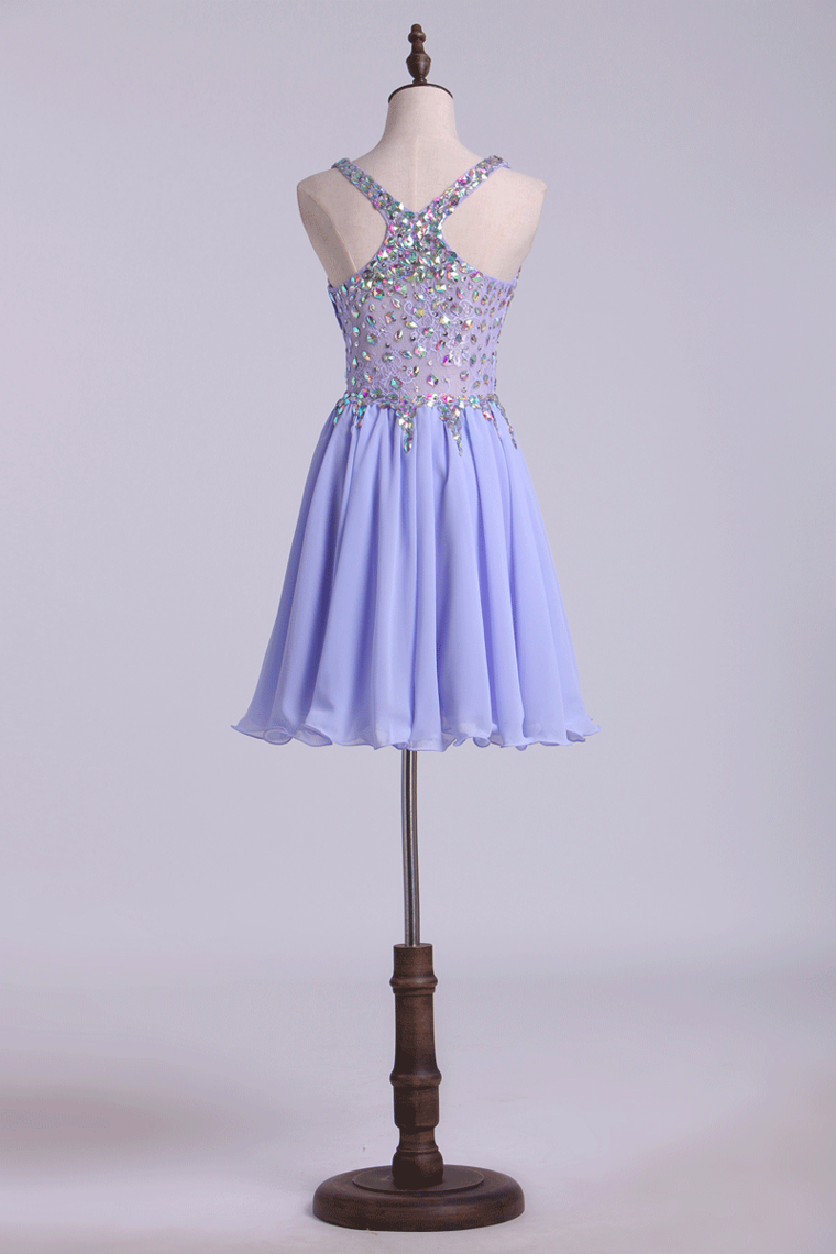 2022 Delicate Halter Princess Homecoming Dresses Lace&Chiffon Beaded Bodice