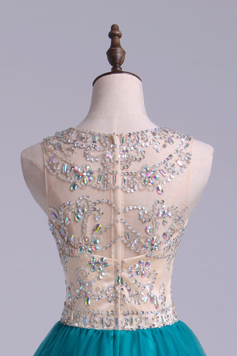 2022 Scoop A Line Tulle Short/Mini Homecoming Dresses Fashion&Cute