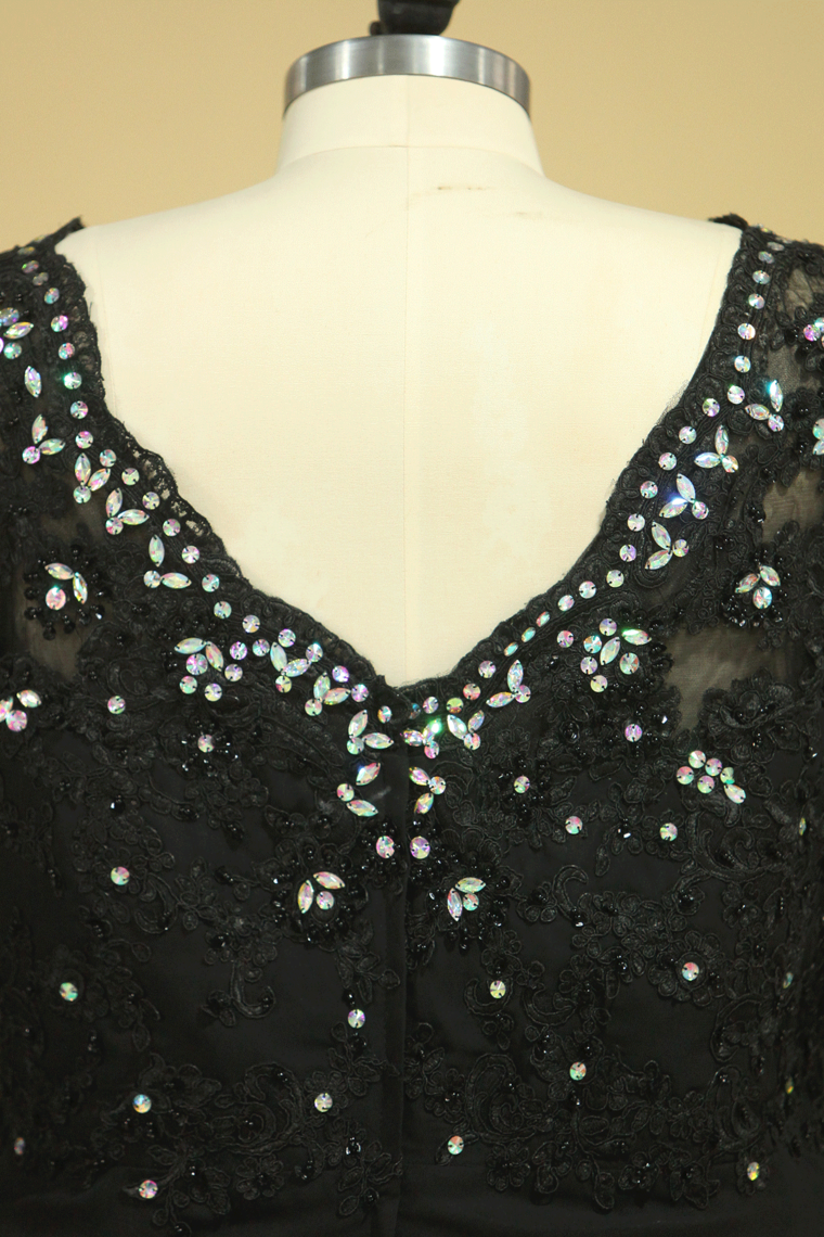 2022 Plus Size Black V Neck Mother Of The Bride Dresses With Beads And Applique Chiffon