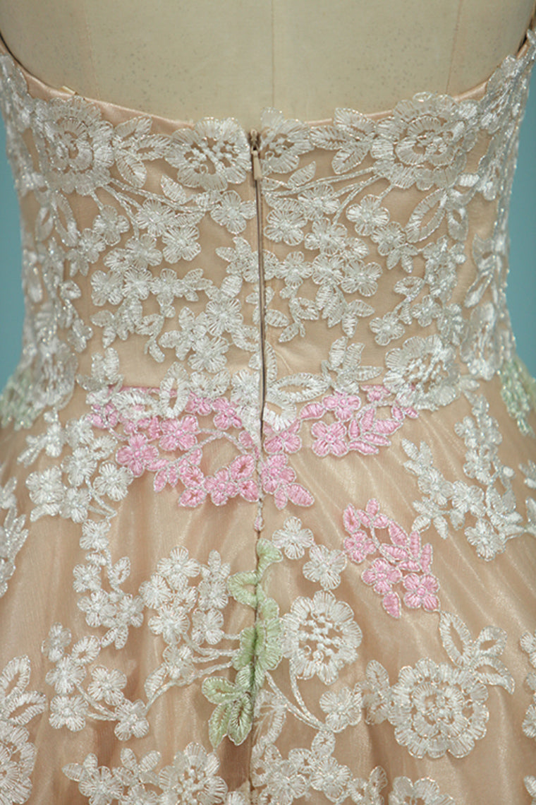 2022 Multi Color Strapless Homecoming Dresses Tulle With Applique