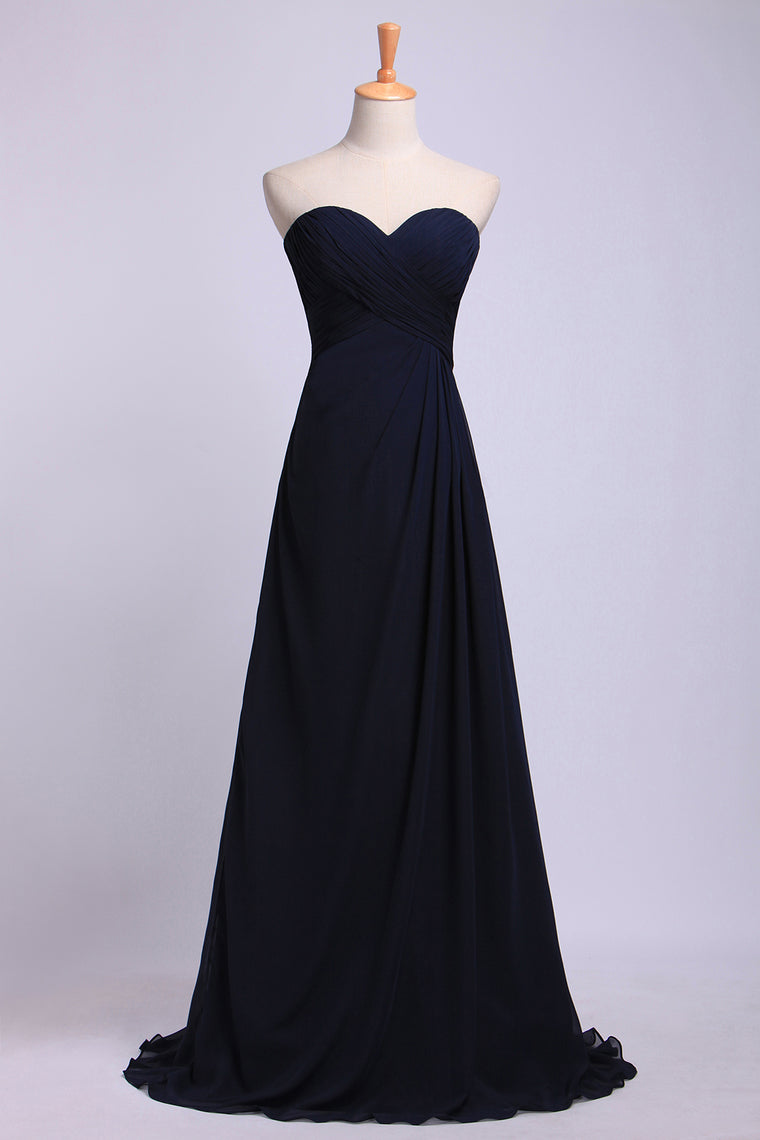 2022 Full Length Sweetheart Chiffon Bridesmaid Dresses Shirred Bodice Empire Waist Chiffon Skirt