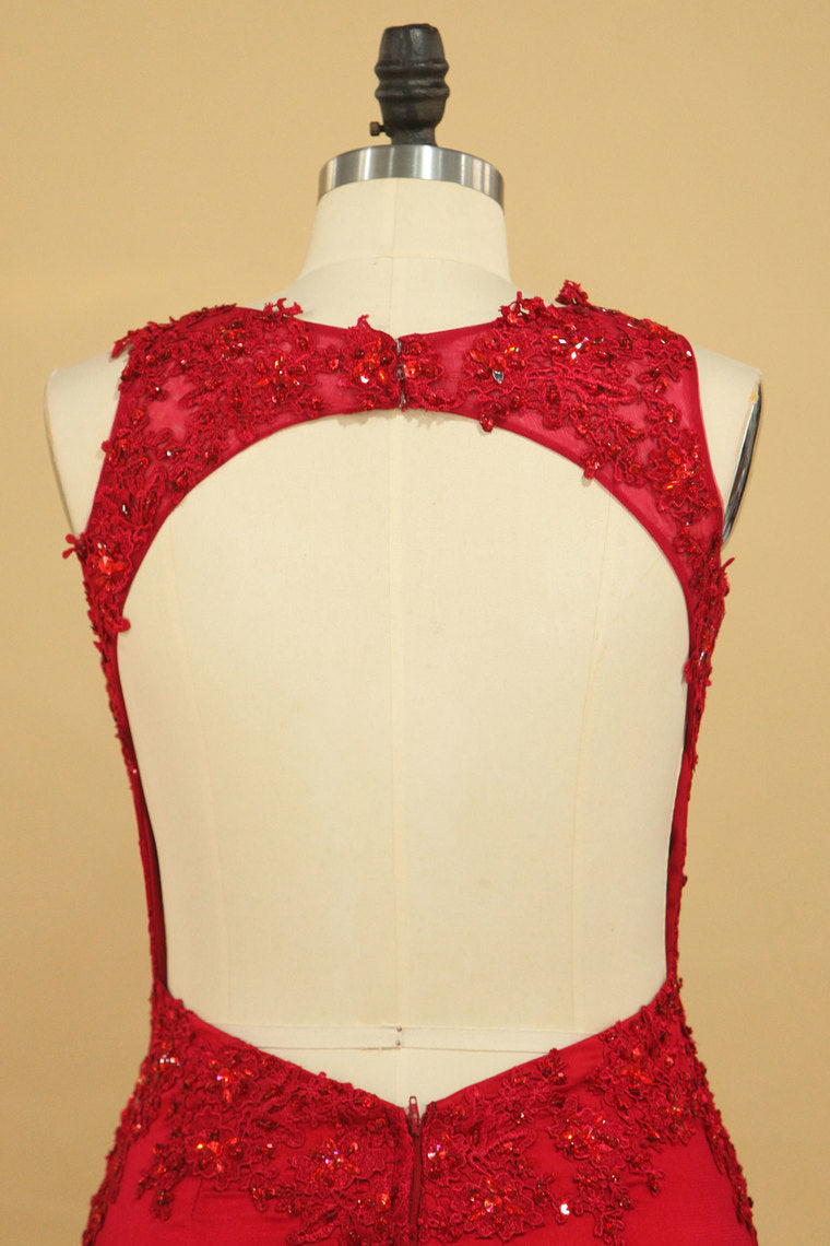 2022 Plus Size Open Back Scoop Prom Dresses Mermaid With Applique And Beads Tulle