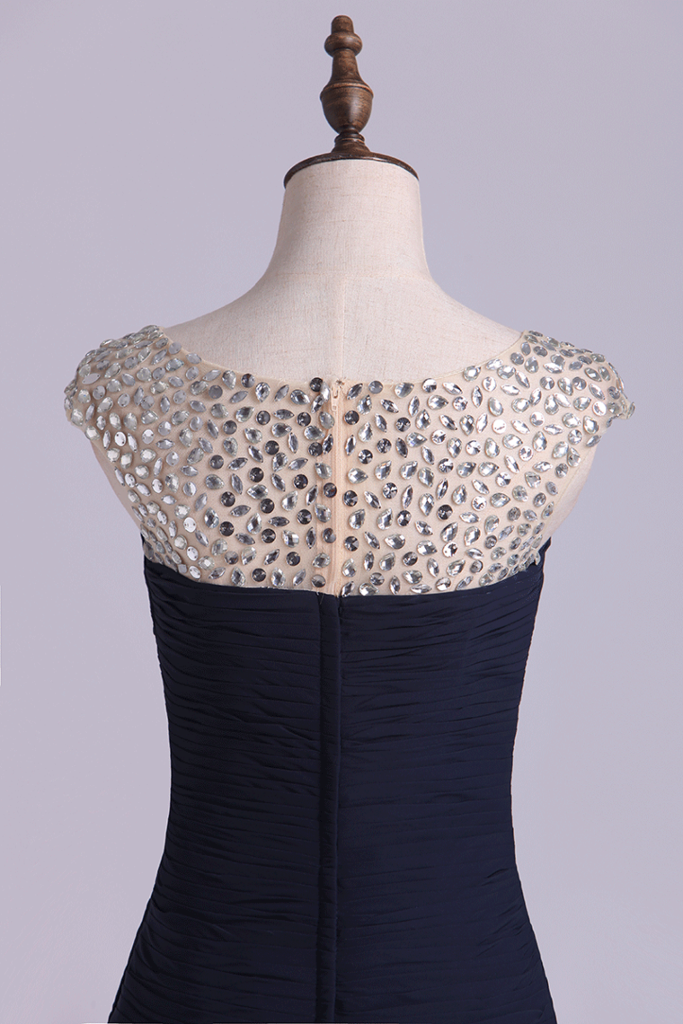 2022 Bateau Prom Dresses Mermaid Chiffon Floor Length With Beading