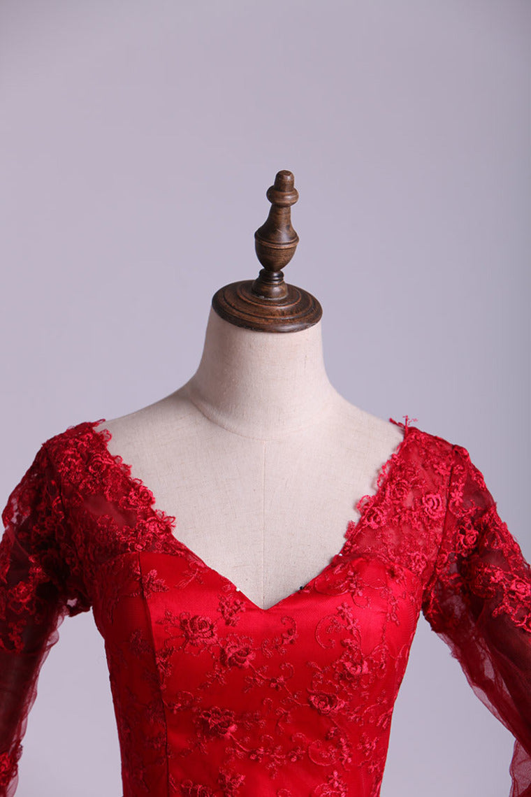 2022 V-Neck Evening Dresses Mermaid With Applique Lace And Tulle