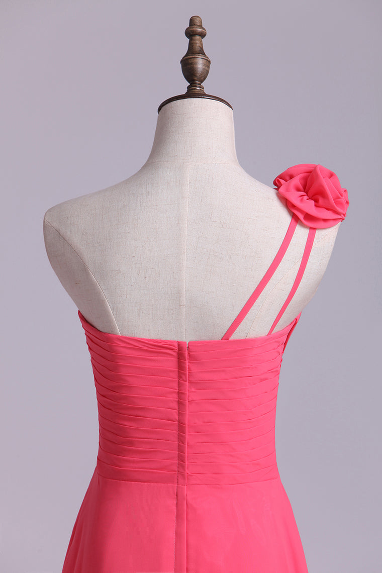 2022 One Shoulder A Line Bridesmaid Dress With Handmade Flowers Chiffon