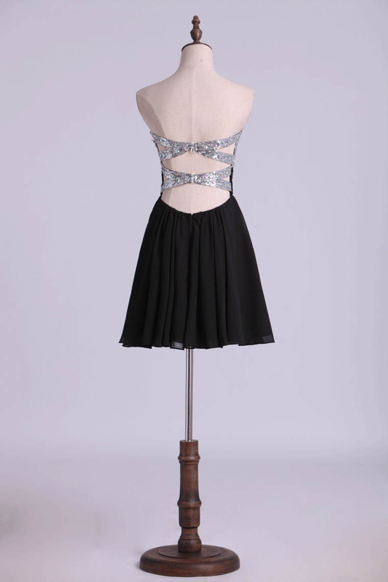 2022 Open Back Short Prom Dress Sweetheart A Line With Chiffon Skirt With Beading