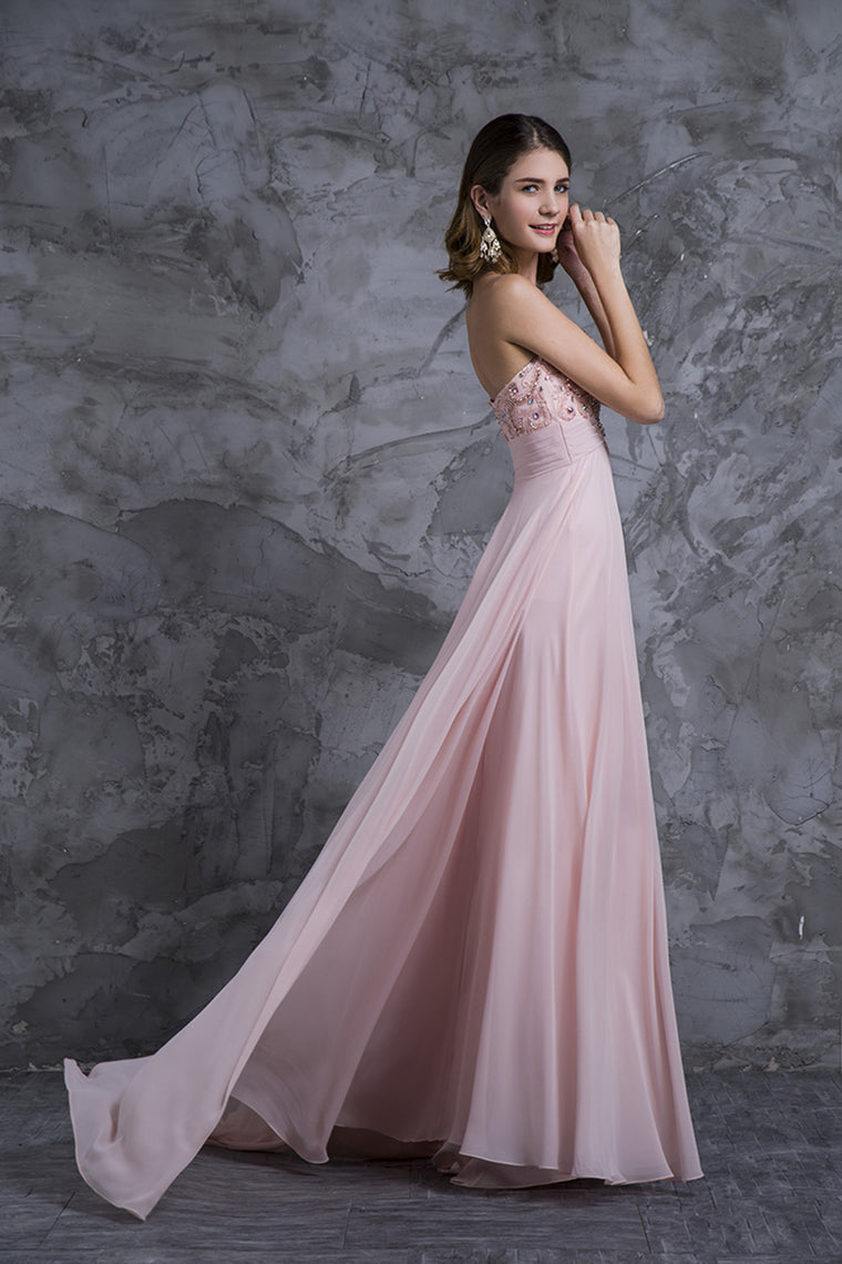 2022 New Arrival Prom Dresses A Line Sweetheart Sweep/Brush Chiffon With Beading