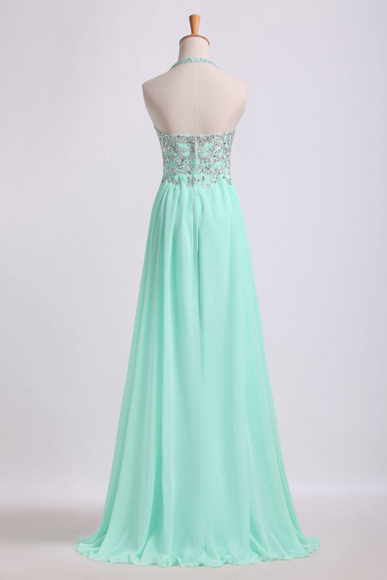 2013 Prom Dresses Empire Waist Halter Floor Length Chiffon