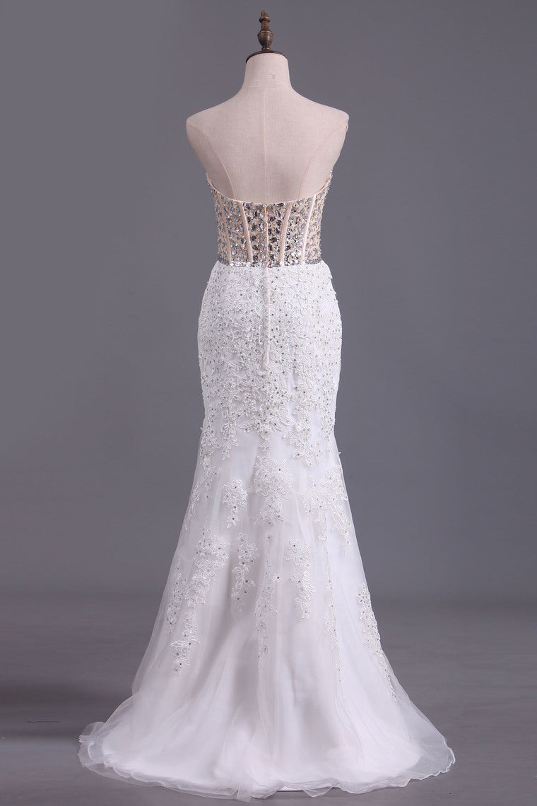 2022 Prom Dresses Mermaid Sweetheart  Floor Length Tulle With Beads And Applique