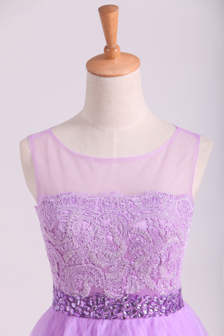 2022 Scoop Tulle Homecoming Dresses A-Line  With Applique Short/Mini