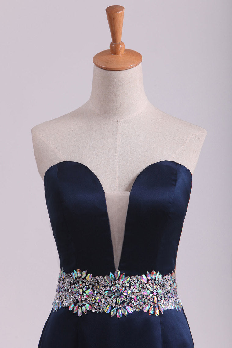 2022 Evening Dresses Sweetheart Mermaid Court Train Satin With Beads