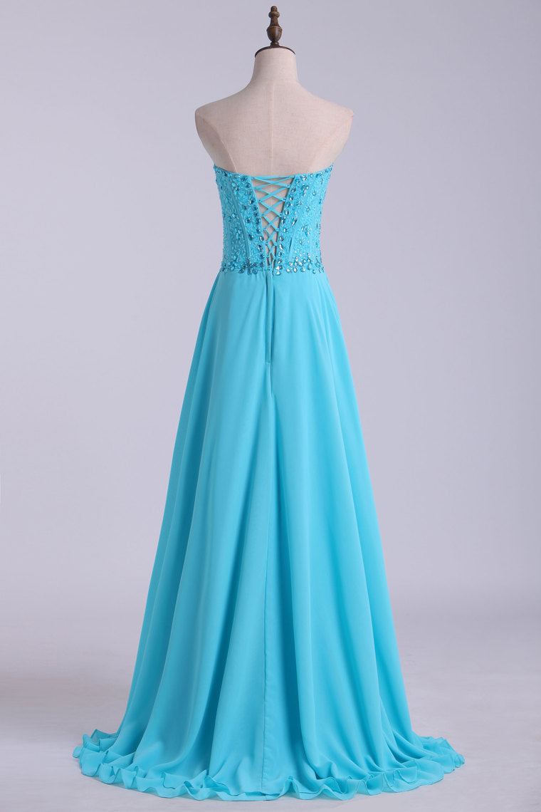 2022 Sweetheart Beaded Bodice A Line Prom Dress Chiffon