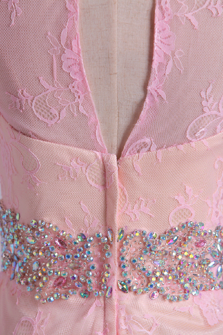 2022 High Neck Short Sleeve A Line Lace Mini Homecoming Dresses Beaded