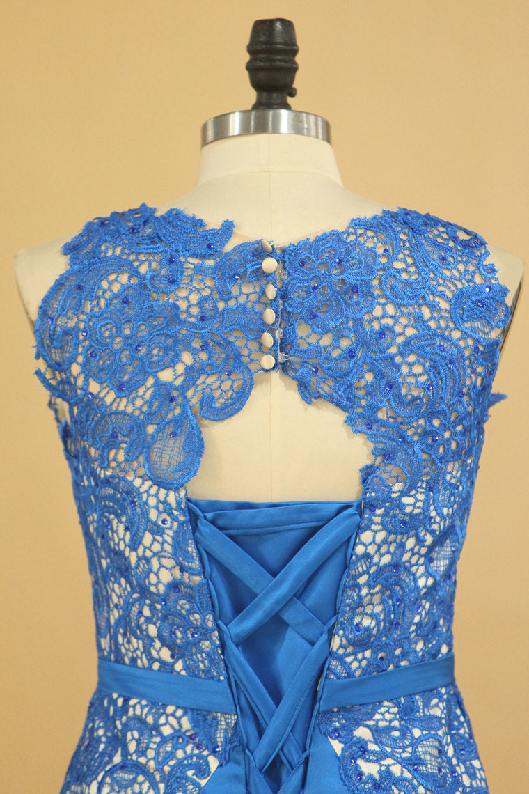 2022 Mermaid/Trumpet Scoop With Sash Satin & Lace Prom Dresses