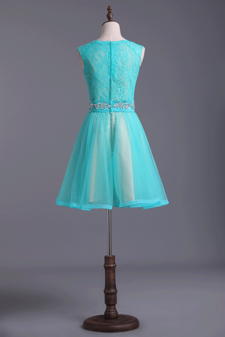 2022 Homecoming Dresses Bateau Tulle & Lace A-Line With Beads