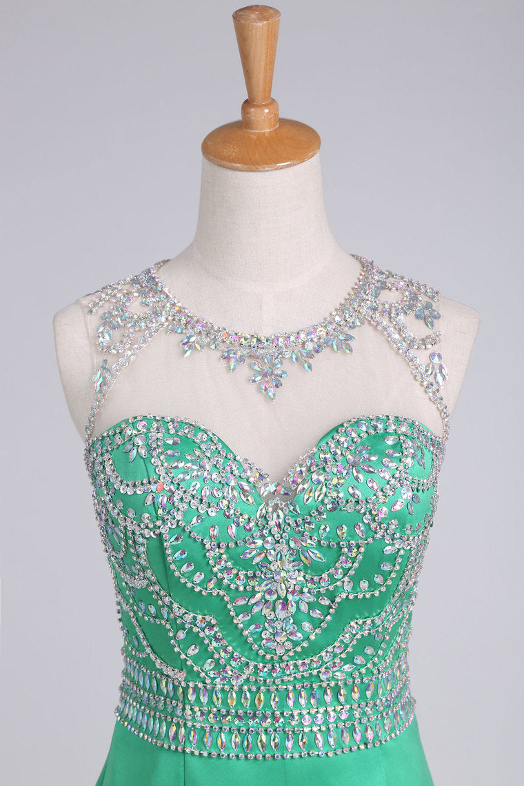 2022 Prom Dresses Floor-Length Scoop Satin With Beading Mermaid