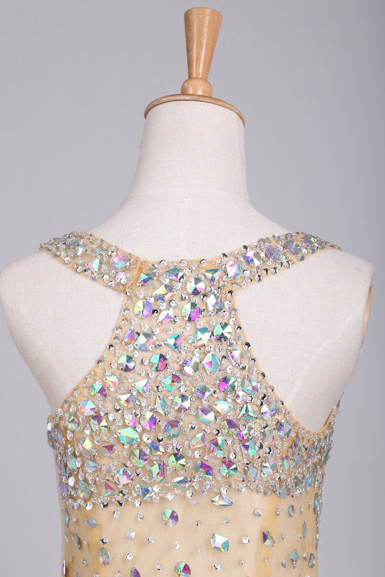 2022 New Arrival Chiffon Prom Dresses Straps With Beading Sweep Train Mermaid