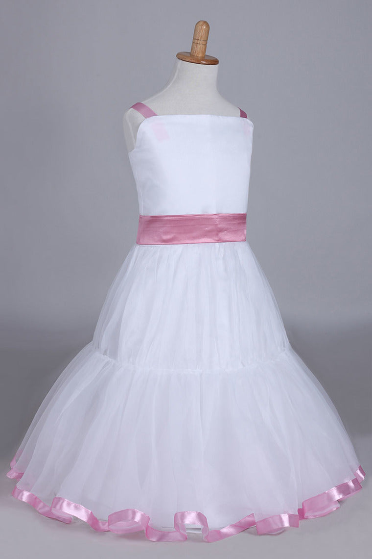 2022 Flower Girl Dresses A-Line Straps Tea Length Organza