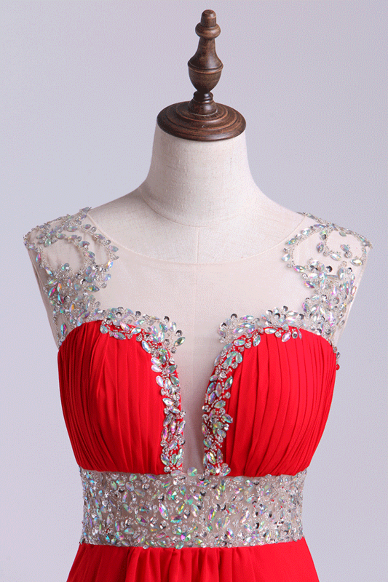 2022 Bateau A Line Homecoming Dresses Short Chiffon With Beads&Ruffles