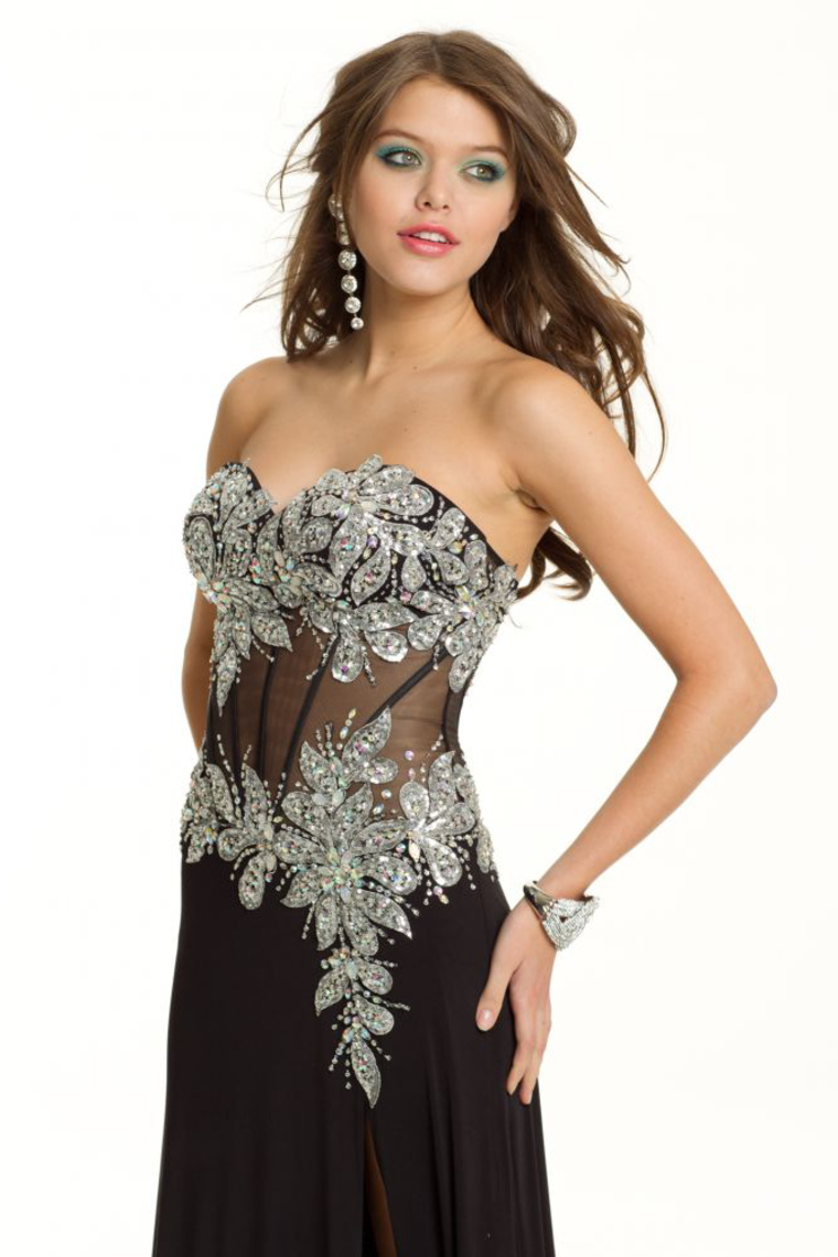 2022 Prom Dresses Mermaid/Trumpet Black Sweetheart Chiffon With Rhinestone