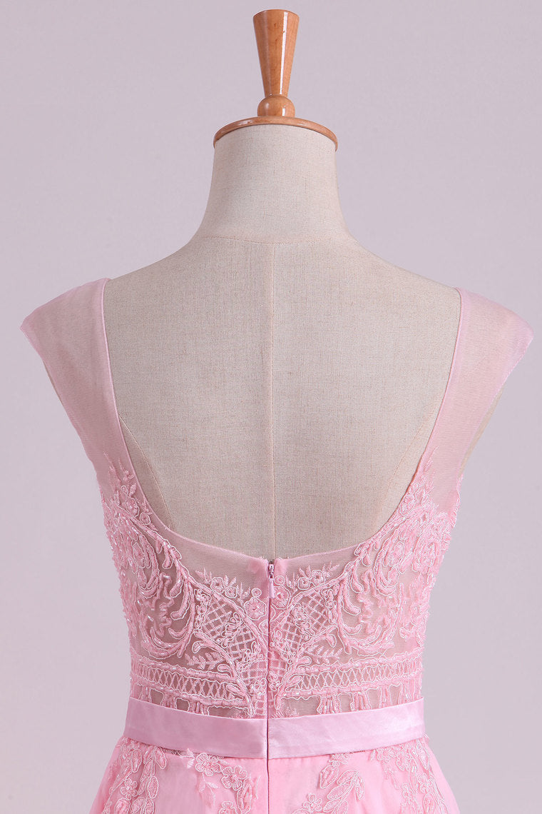 2022 Sexy Prom/Wedding Dresses With High Slit A-Line Scoop Chiffon With Embroidery & Beading