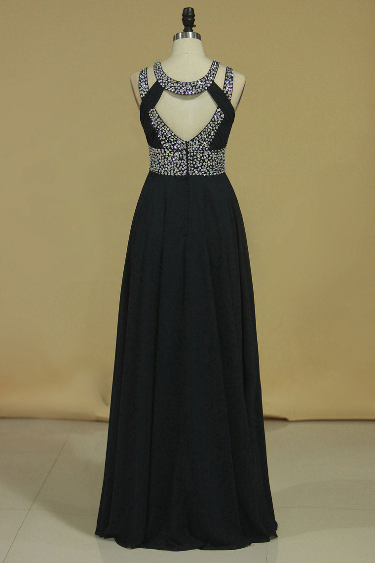 2022 Sexy Open Back Scoop Prom Dresses A Line Sweep/Brush