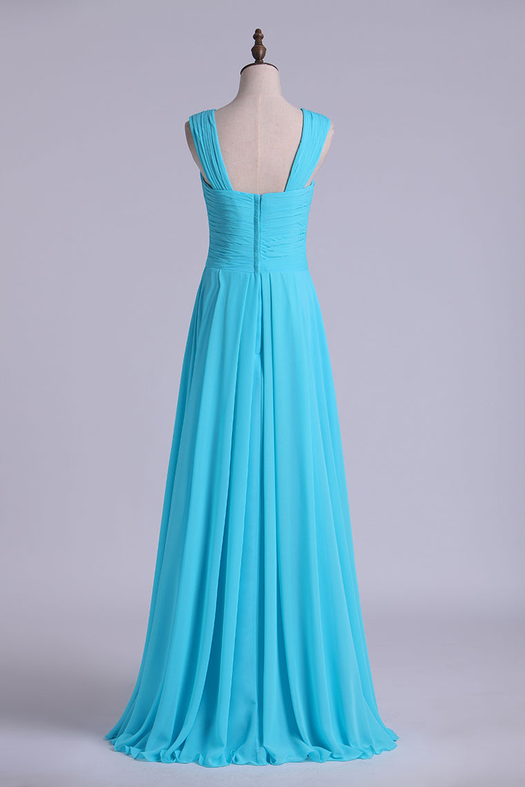 2022 V-Neck Bridesmaid Dresses A-Line With Long Chiffon Skirt