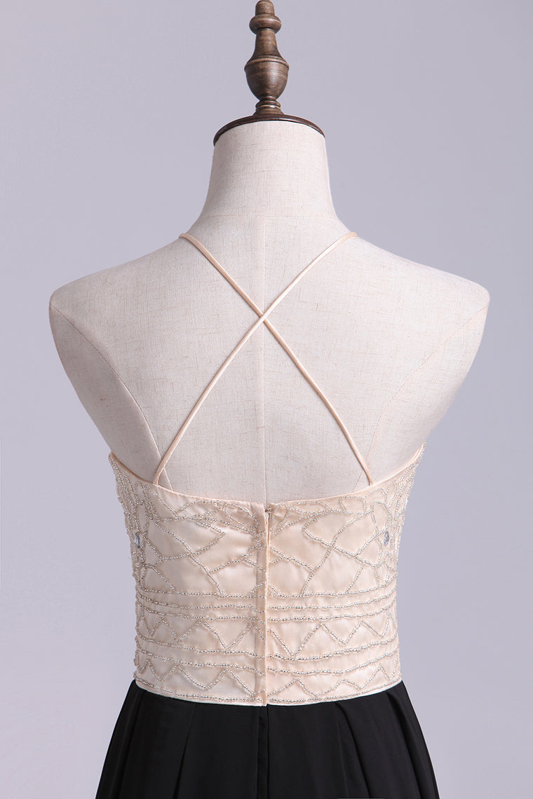 2022 Prom Dresses A Line Floor Length Halter Chiffon
