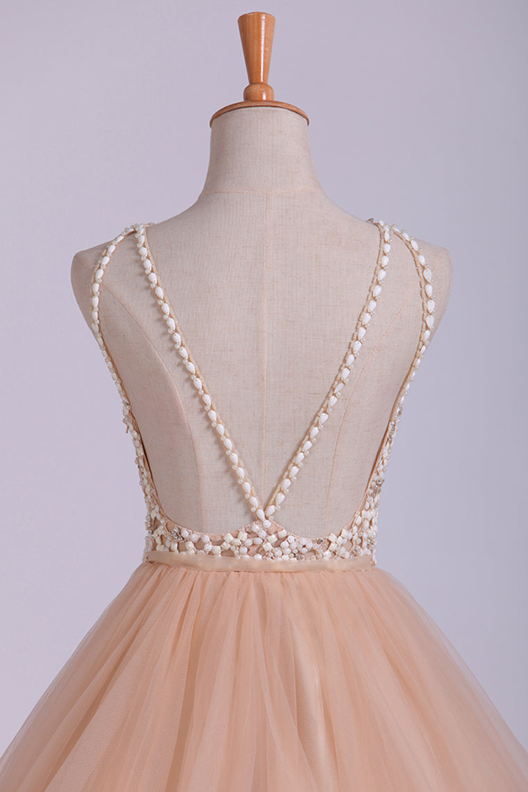 2022 Scoop Ball Gown Tulle Floor Length With Beading Floor Length