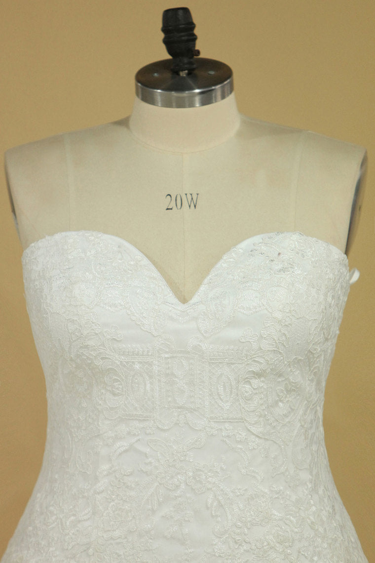 2022 Plus Size Sweetheart Tulle With Applique Court Train A Line Wedding Dresses