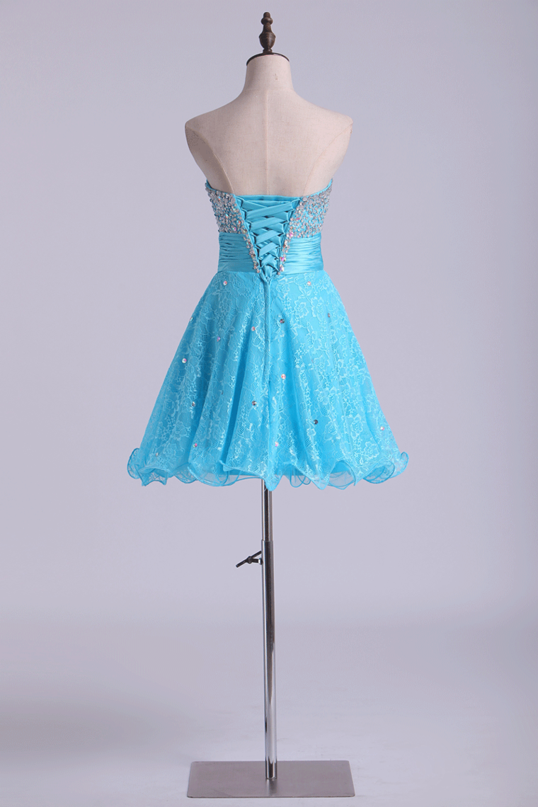 2022 Homecoming Dresses A Line Sweetheart Short Lace With Beading&Sequins
