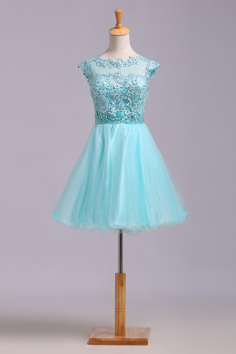 2022 Homecoming Dresses A Line Scoop Short/Mini Tulle&Lace