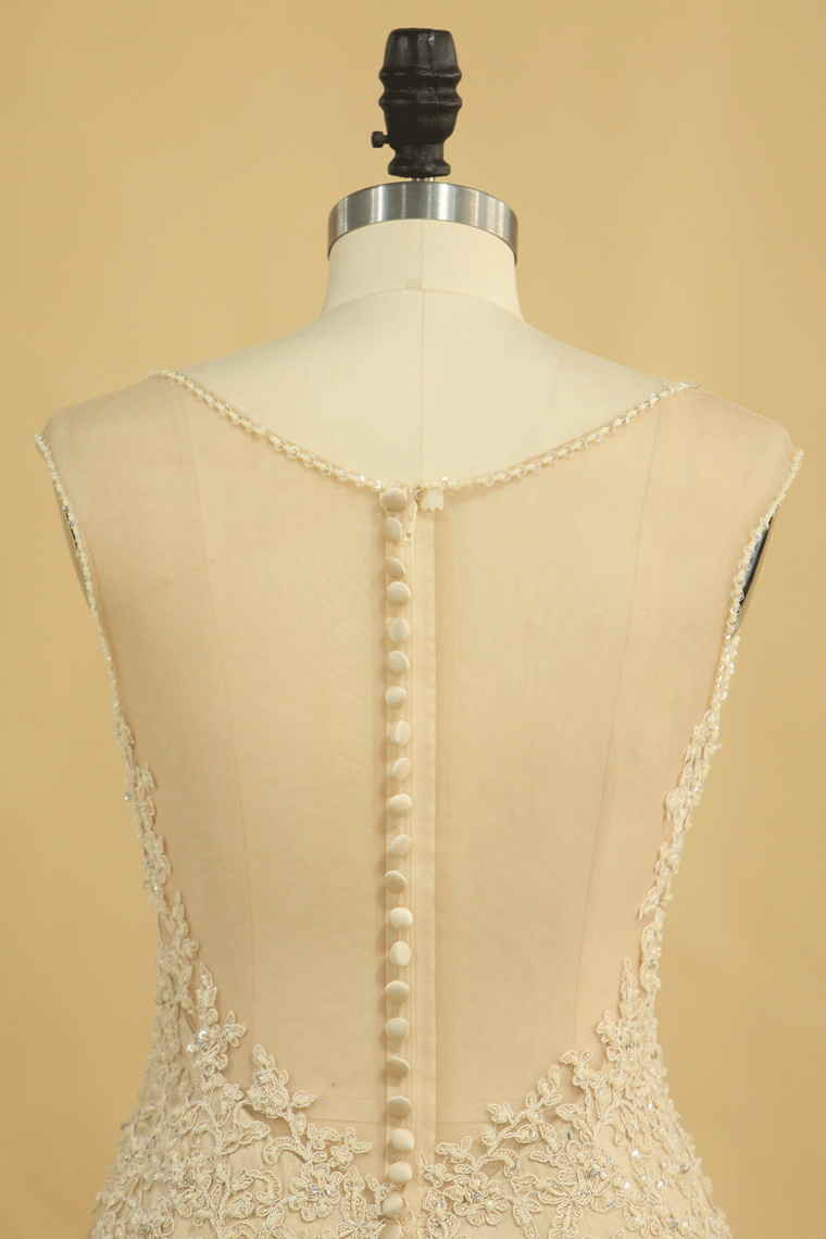 2022 Mermaid Wedding Dresses V-Neck Tulle See-Through Back Chapel Train Plus Size