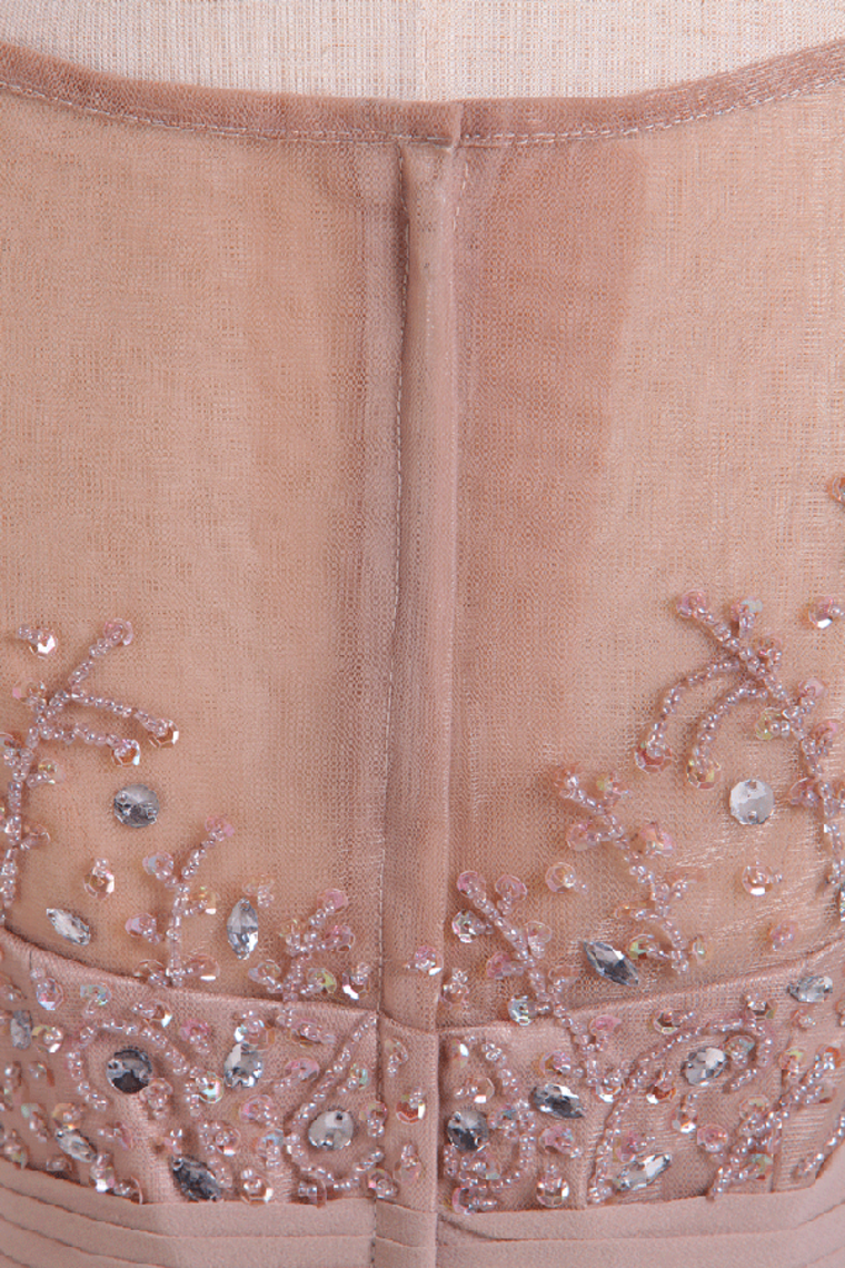 2022 Bateau A-Line Prom Dresses Chiffon Floor-Length With Beads And Applique