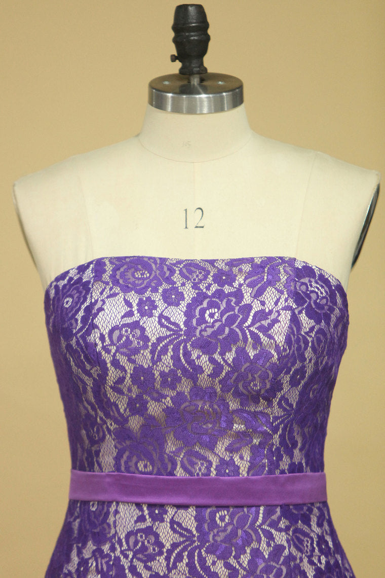 2022 Purple Strapless Prom Dresses Mermaid Floor Length With Trumpet Lace Skirt