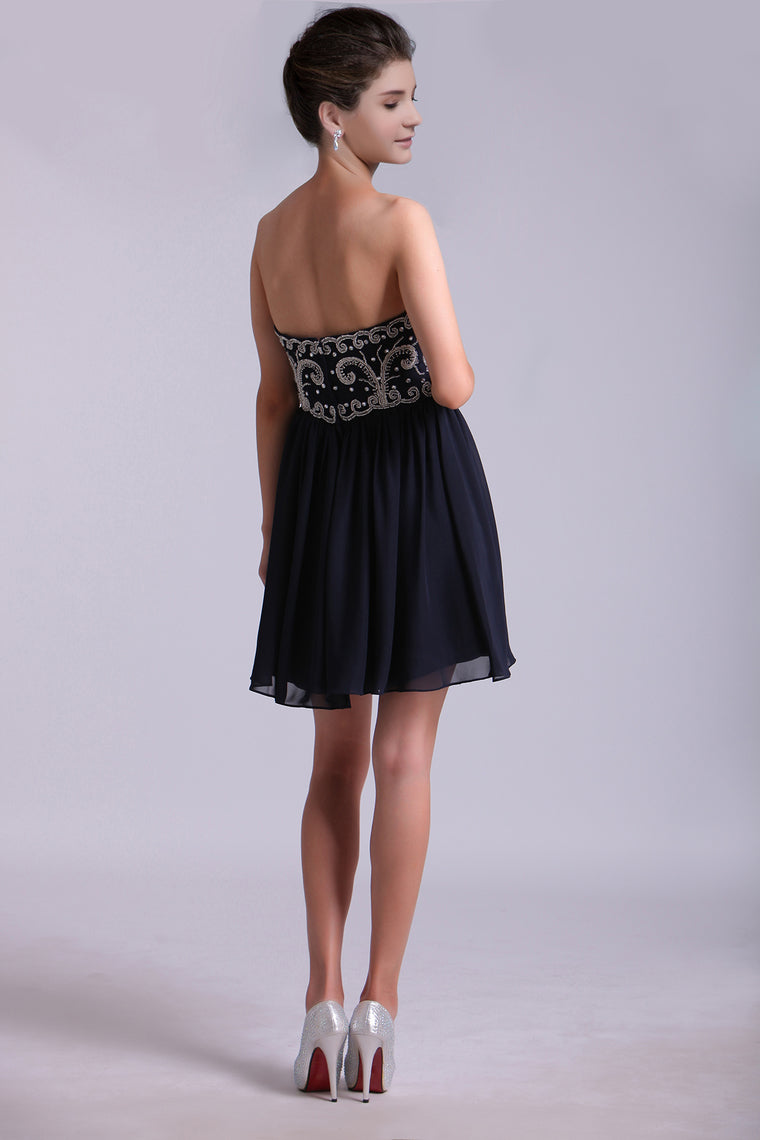 2022 Homecoming Dresses A Line Short/Mini Sweetheart Chiffon With Beads&Sequins