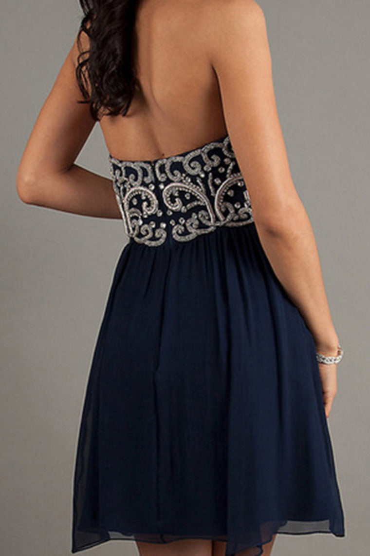 2022 Homecoming Dresses A Line Short/Mini Sweetheart Chiffon With Beads&Sequins