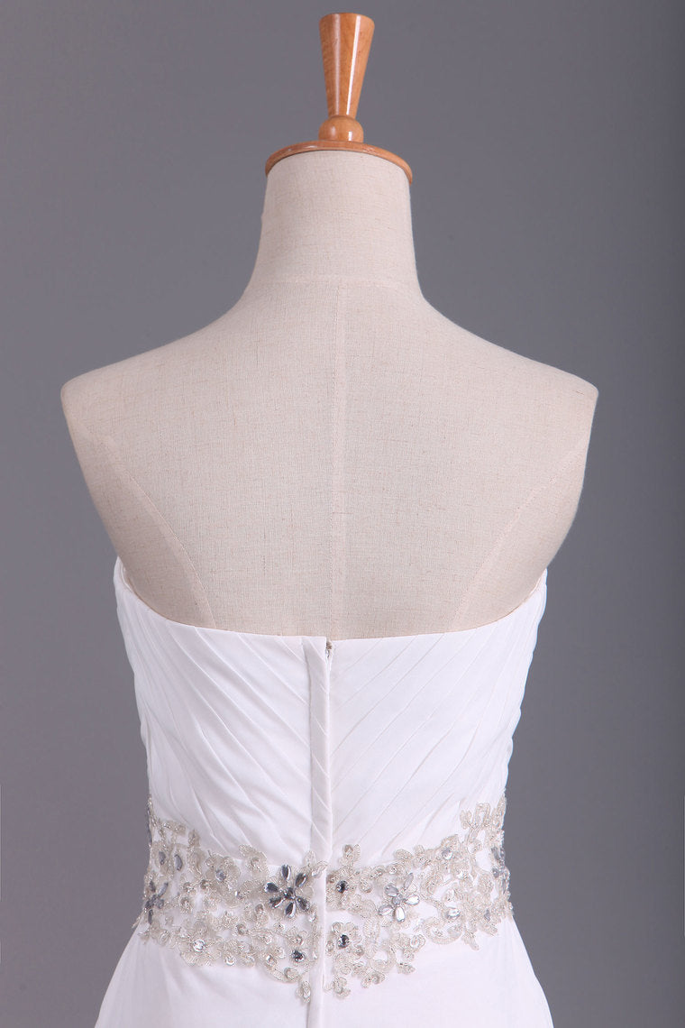 2022 A Line Sweetheart Chiffon With Beads And Ruffles Wedding Dresses