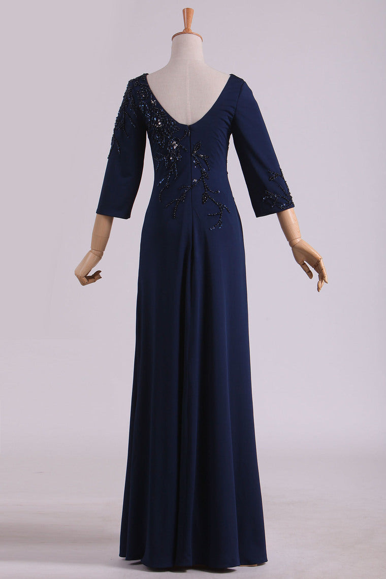 2022 3/4 Length Sleeve Mother Of The Bride Dresses Bateau Spandex With Beads