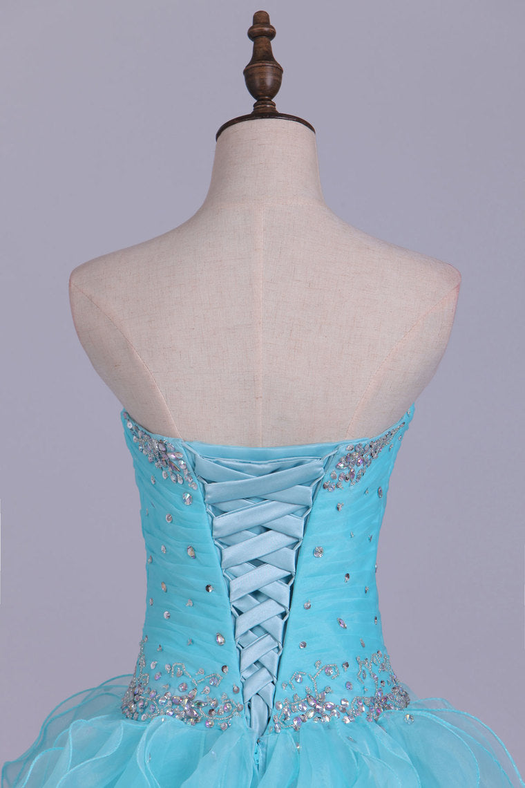 2022 Quinceanera Dresses Ball Gown Sweetheart Floor Length Organza With Beading Sash Ruffles