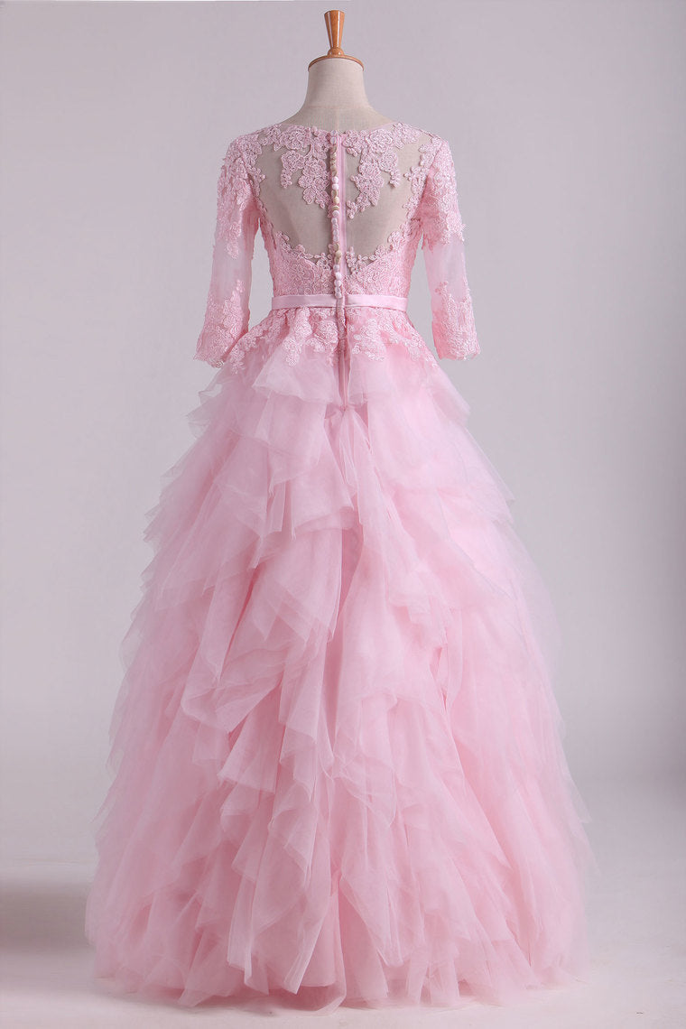 2022 Scoop Half Sleeve A Line Mother Of The Bride Dresses With Applique Tulle