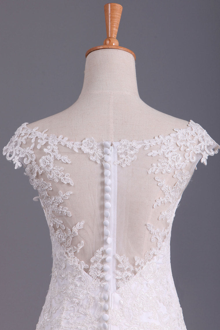 2022 Wedding Dresses Off The Shoulder Mermaid With Applique Tulle Sweep Train