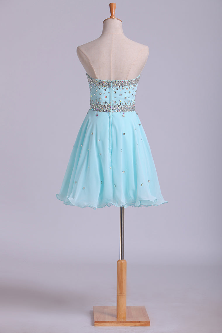 2022 Homecoming Dresses A Line Mini Sweetheart Chiffon With Rhinestones