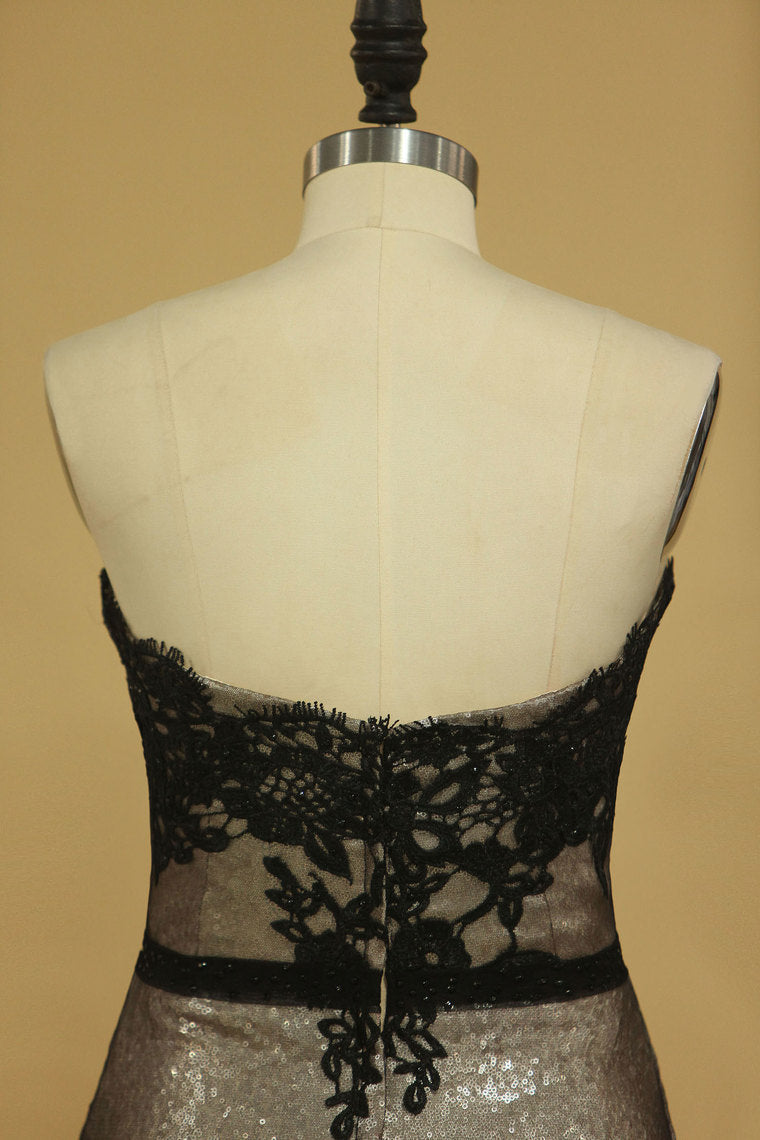 2022 Sequin & Tulle Sweetheart Sheath Prom Dresses With Applique And Slit